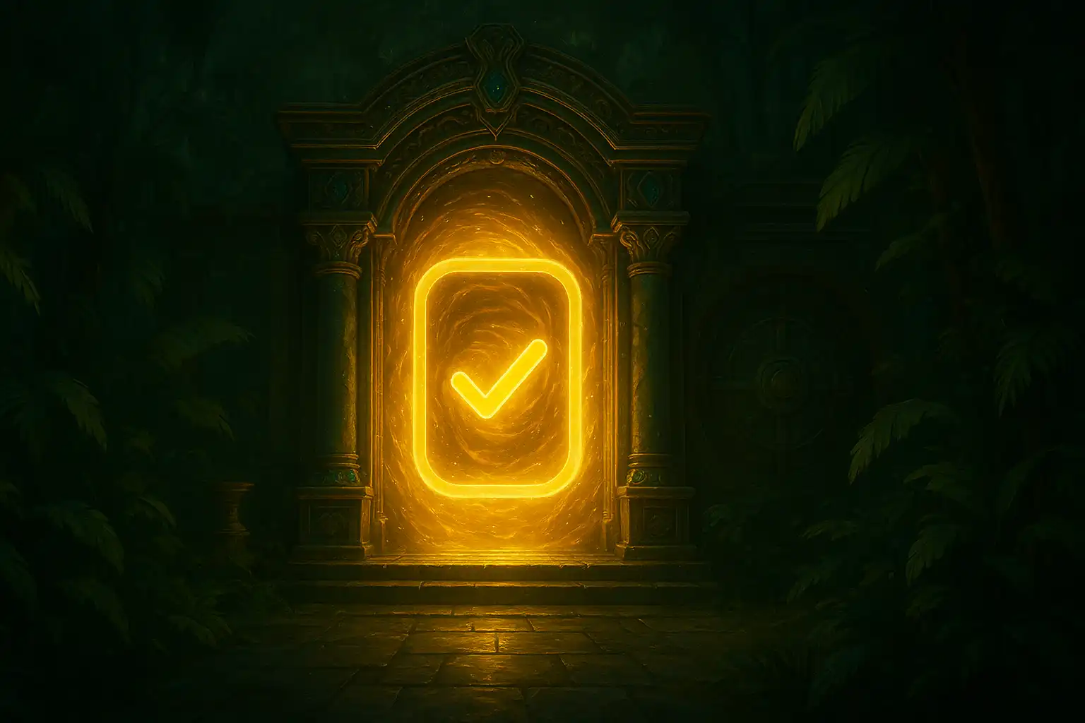 Golden Trustly-style payment gateway illustration inside the jungle palace vault